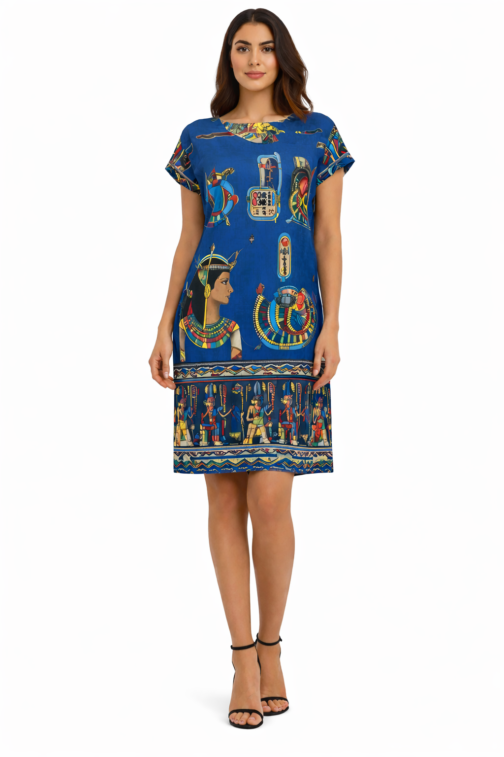 Egyptian Queen Print Dress in vibrant red with pharaonic goddess motifs – Sands of Giza