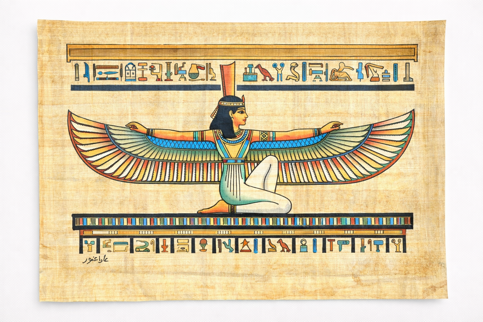 Goddess Maat Royal Bundle — Authentic Papyrus + Egyptian Scroll Tube — hand-painted Egyptian papyrus art by Cairo artisans