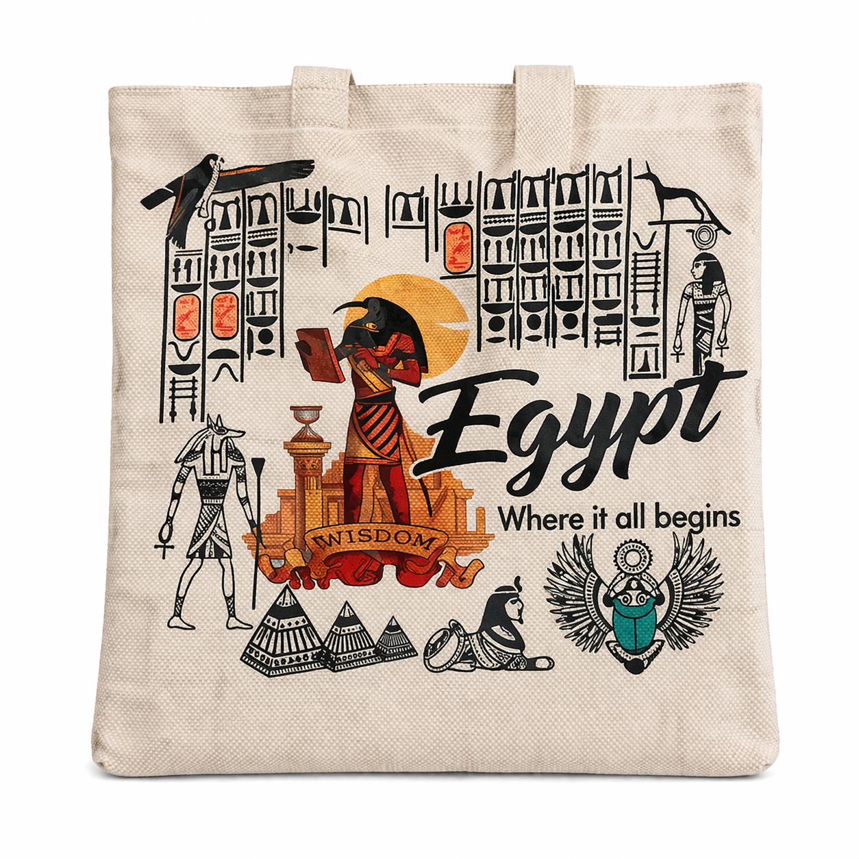Egypt Where It All Begins – Hieroglyphic Canvas Tote Bag