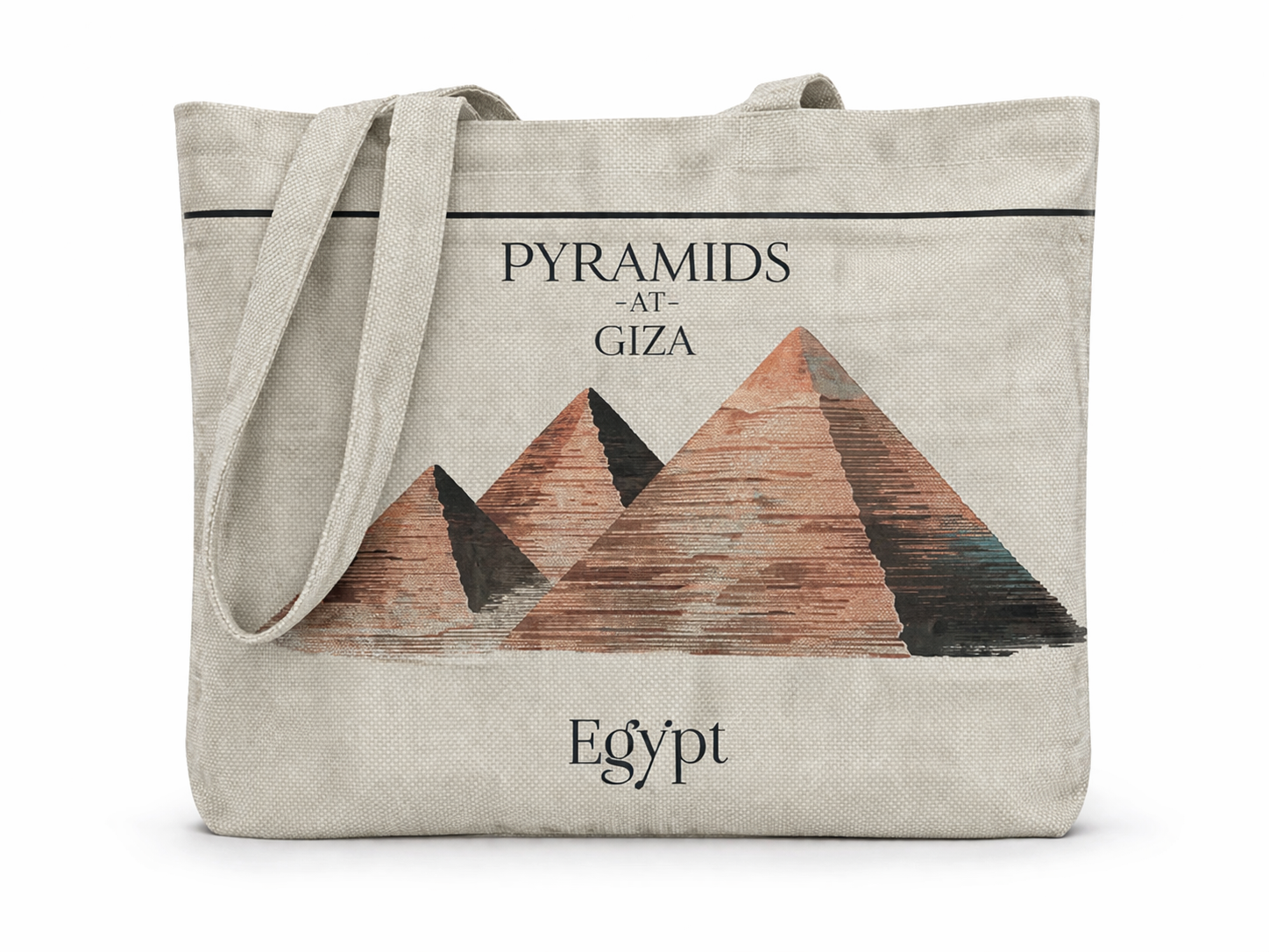 Pyramids at Giza Canvas Tote Bag — Egyptian Landmark Print — Egyptian canvas tote bag by Cairo artisans