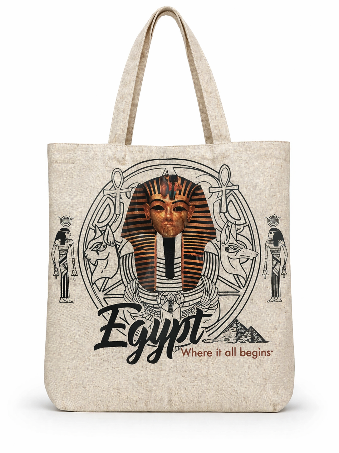 Tutankhamun Legacy Canvas Tote Bag — Egypt Where It All Begins — Egyptian canvas tote bag by Cairo artisans