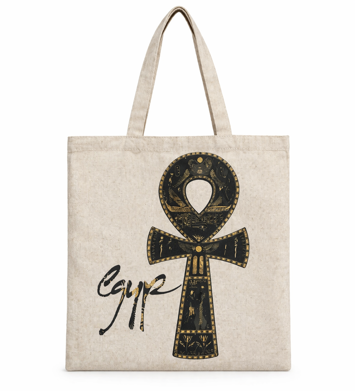 Golden Ankh Egypt Canvas Tote Bag — Symbol of Eternal Life — Egyptian canvas tote bag by Cairo artisans