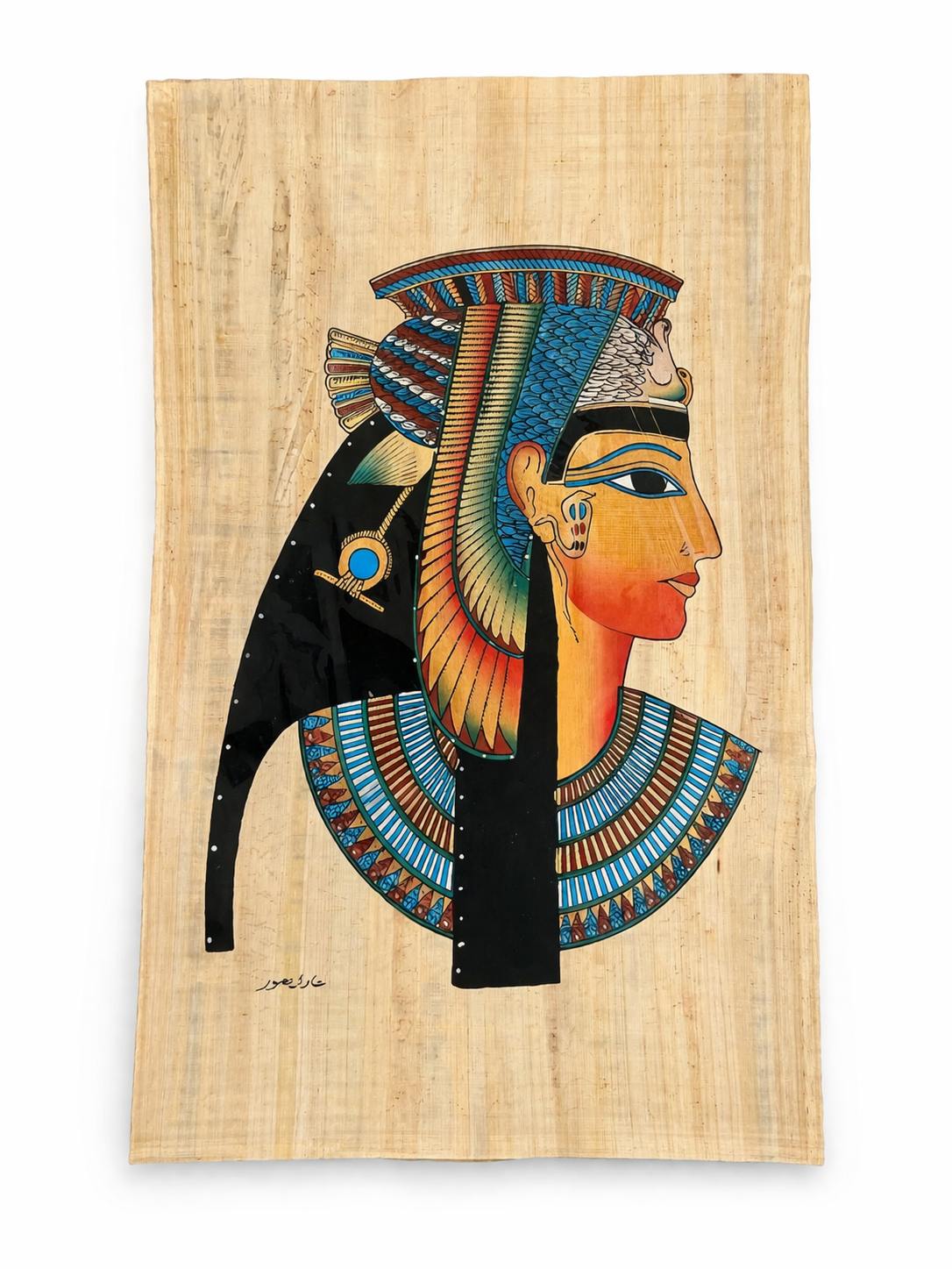 Queen Cleopatra Tall Portrait — Authentic Papyrus Painting — hand-painted Egyptian papyrus art by Cairo artisans