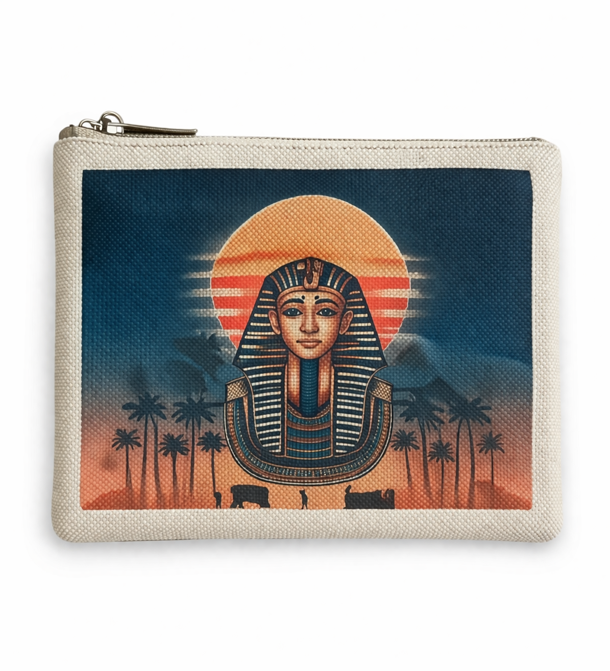 Pharaoh Sunset Cosmetic Pouch — Egyptian Zip Bag — handcrafted Egyptian accessory by Cairo artisans