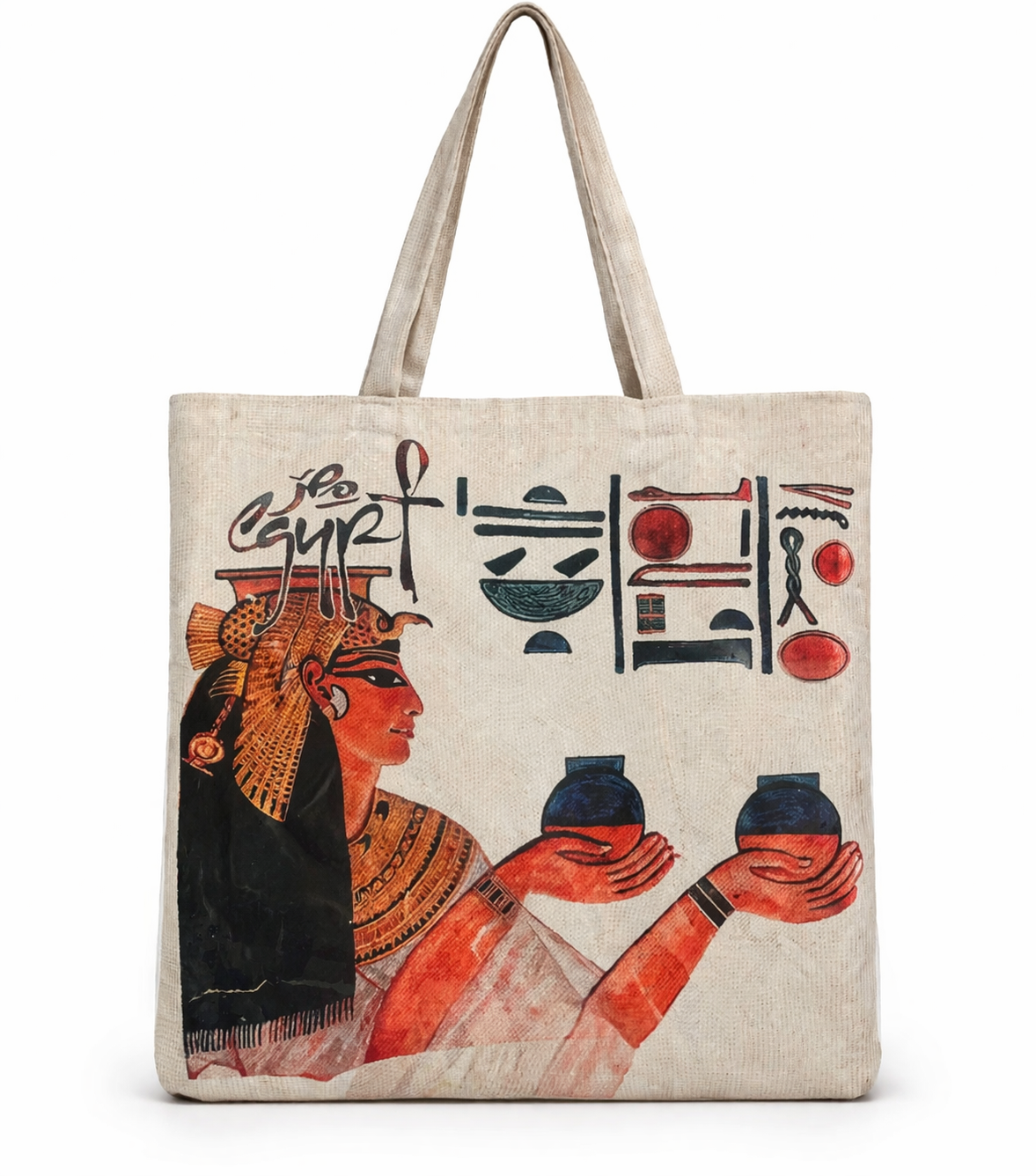 Cleopatra Egyptian Fresco Canvas Tote Bag — Ancient Goddess Design — Egyptian canvas tote bag by Cairo artisans