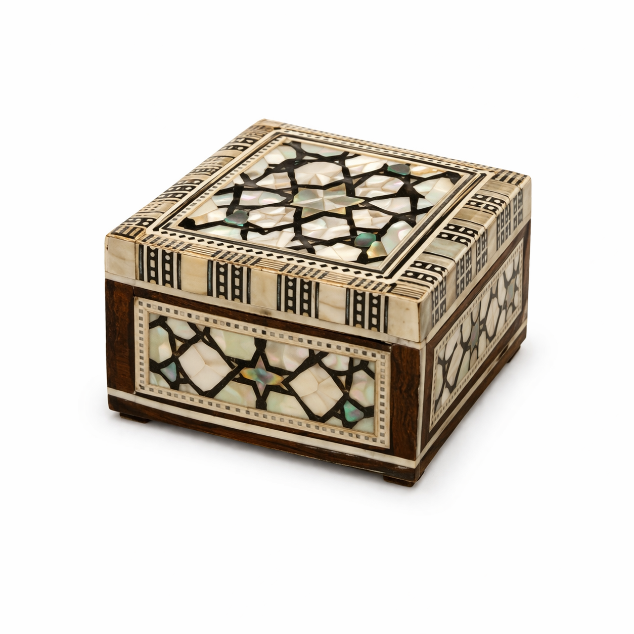 Egyptian Mosaic Square Jewelry Box — Mother-of-Pearl Inlay Keepsake — handcrafted Egyptian home decor by Cairo artisans
