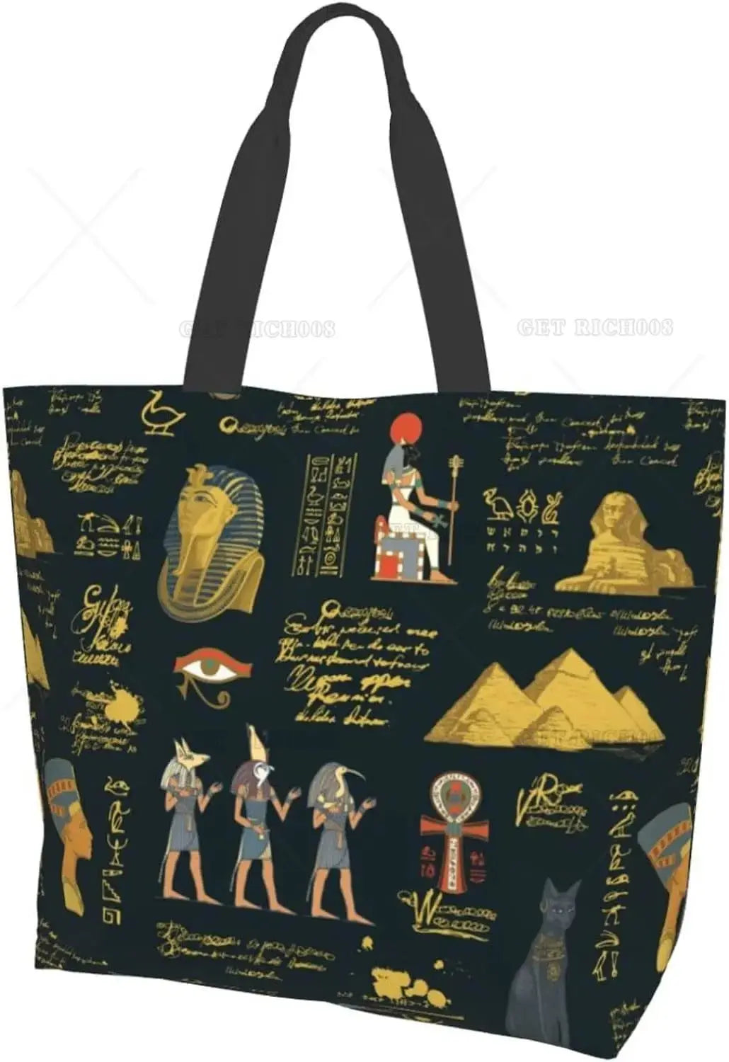 Egyptian Styles Tote Shoulder Bag Hieroglyphs Bags Storage Handle Shopping Bag Portable Egypt Bag Supermarket Bag Fashion - Sands Of Giza