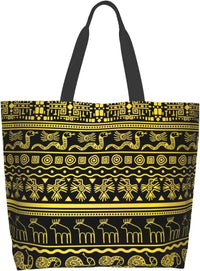 Egyptian Styles Tote Shoulder Bag Hieroglyphs Bags Storage Handle Shopping Bag Portable Egypt Bag Supermarket Bag Fashion - Sands Of Giza