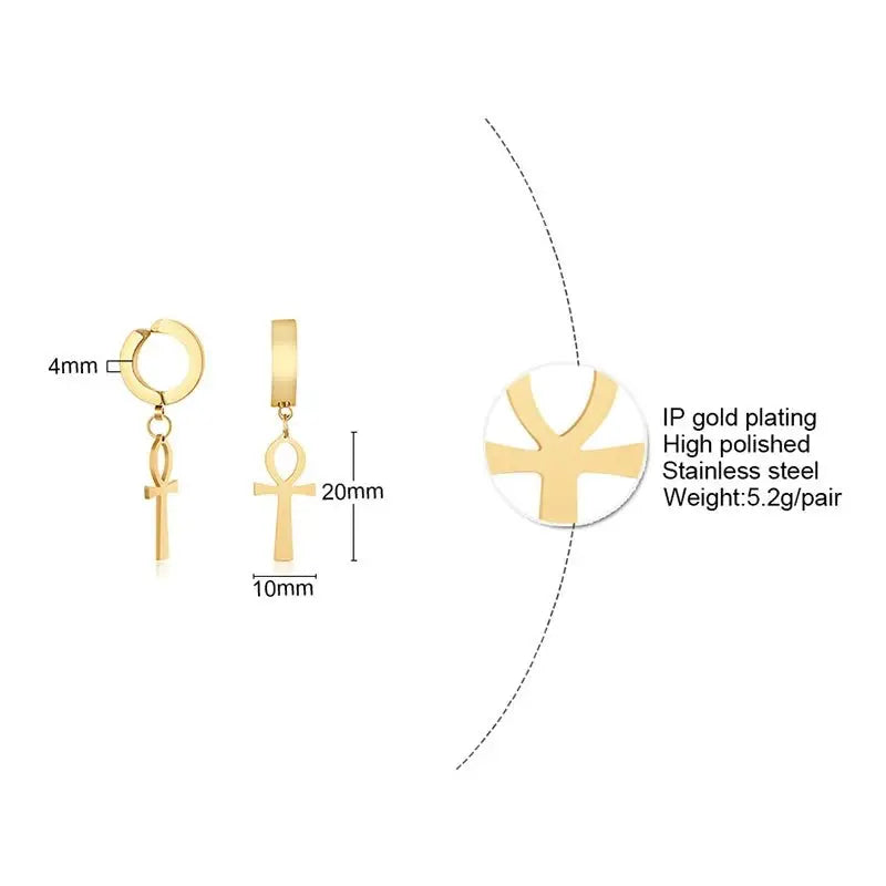 Gold Color Ankh Cross Earrings Men Stainless Steel Egyptian Cross Jewelry Women Egypt Hieroglyphs Crux Jewelry - Sands Of Giza