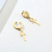 Gold Color Ankh Cross Earrings Men Stainless Steel Egyptian Cross Jewelry Women Egypt Hieroglyphs Crux Jewelry - Sands Of Giza