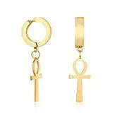 Gold Color Ankh Cross Earrings Men Stainless Steel Egyptian Cross Jewelry Women Egypt Hieroglyphs Crux Jewelry - Sands Of Giza