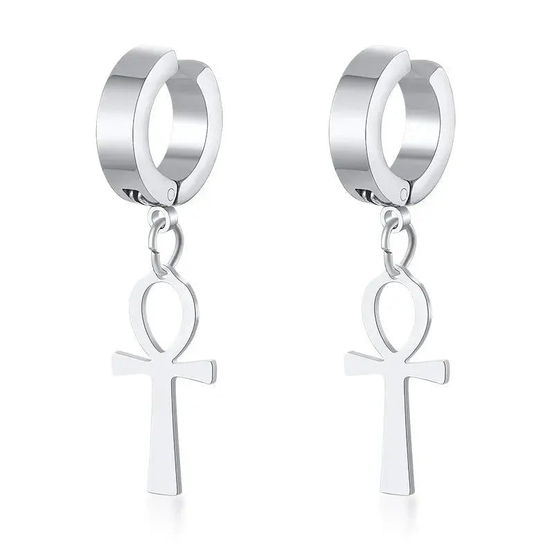 Gold Color Ankh Cross Earrings Men Stainless Steel Egyptian Cross Jewelry Women Egypt Hieroglyphs Crux Jewelry - Sands Of Giza