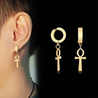 Gold Color Ankh Cross Earrings Men Stainless Steel Egyptian Cross Jewelry Women Egypt Hieroglyphs Crux Jewelry - Sands Of Giza