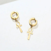 Gold Color Ankh Cross Earrings Men Stainless Steel Egyptian Cross Jewelry Women Egypt Hieroglyphs Crux Jewelry - Sands Of Giza