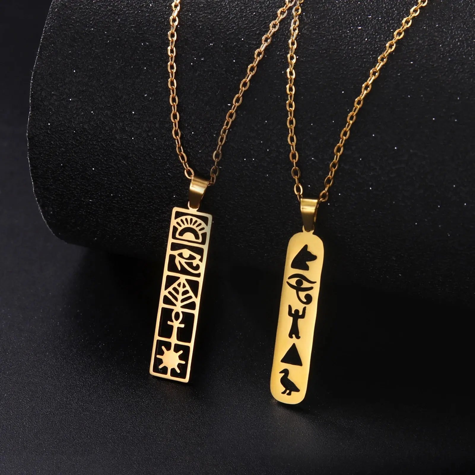 LIKGREAT Amulet Pendant Square Egyptian Ankh Hieroglyphs Necklaces Eye of Horus Ancient Egypt Goddess Wings Protection Jewelry - Sands Of Giza
