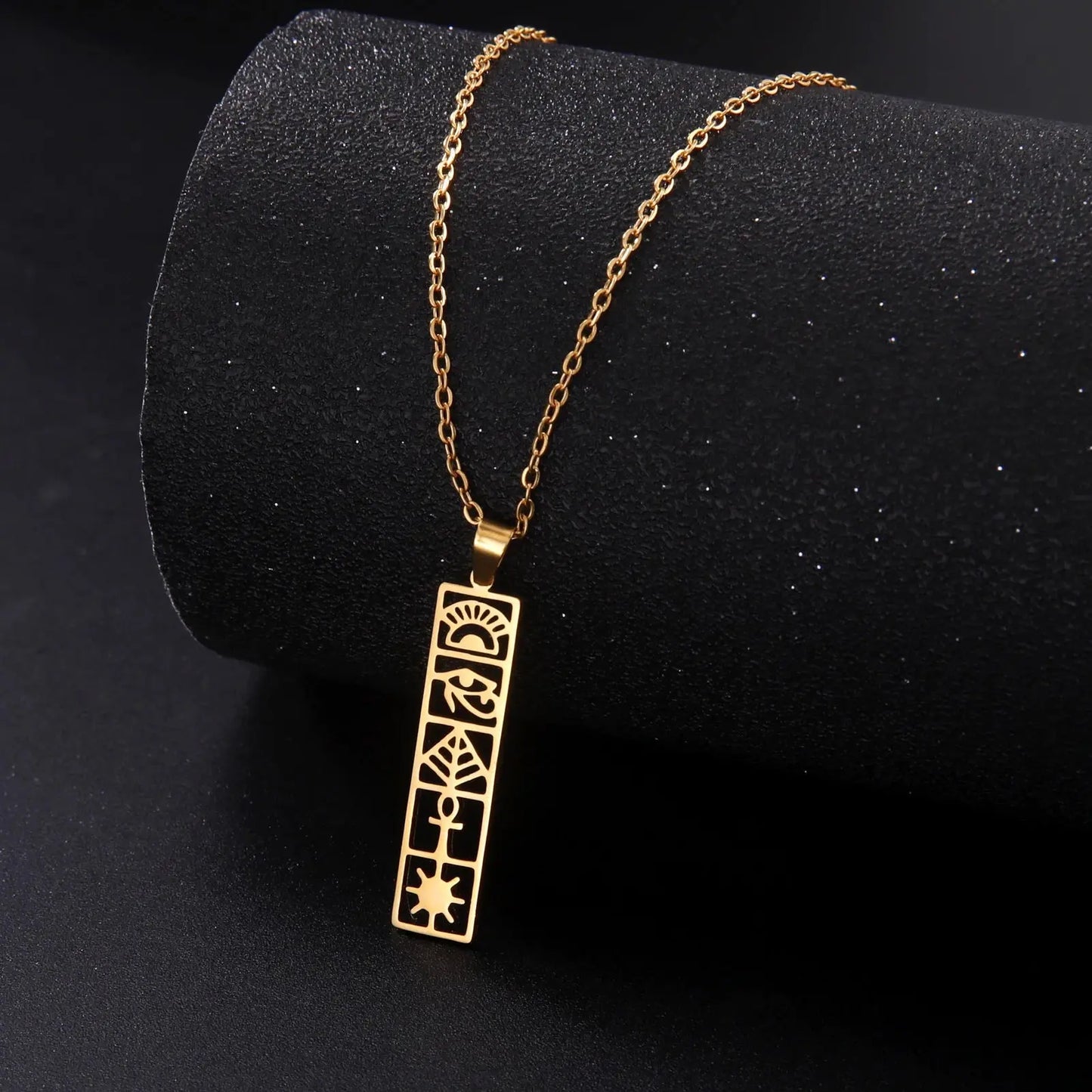 LIKGREAT Amulet Pendant Square Egyptian Ankh Hieroglyphs Necklaces Eye of Horus Ancient Egypt Goddess Wings Protection Jewelry - Sands Of Giza