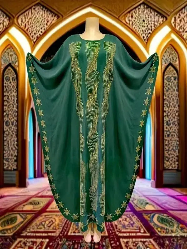 Muslim Woman Abaya femme Batwing Sleeve Diamonds Prayer Dress Moroccan Kaftan Dubai Saudi Robe Egypt Eid Islamic Clothing - Sands Of Giza