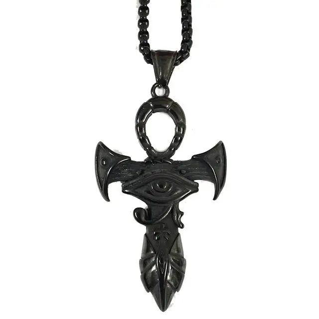 Stainless Steel Ancient Egypt Eye of Horus Pendant Necklace Vintage Egyptian Pharaoh Amulet Rune Men's Necklace Jewelry Gift - Sands Of Giza