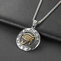 Stainless Steel Ancient Egypt Eye of Horus Pendant Necklace Vintage Egyptian Pharaoh Amulet Rune Men's Necklace Jewelry Gift - Sands Of Giza