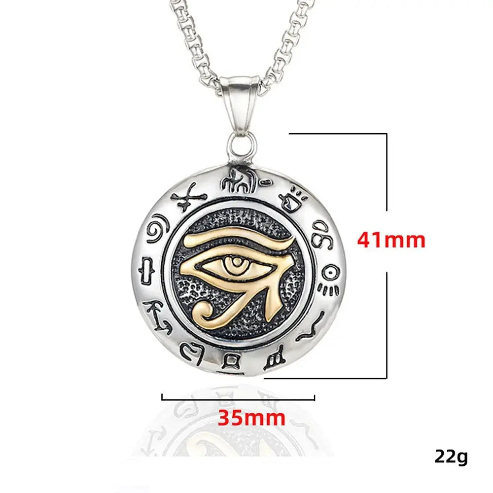 Stainless Steel Ancient Egypt Eye of Horus Pendant Necklace Vintage Egyptian Pharaoh Amulet Rune Men's Necklace Jewelry Gift - Sands Of Giza