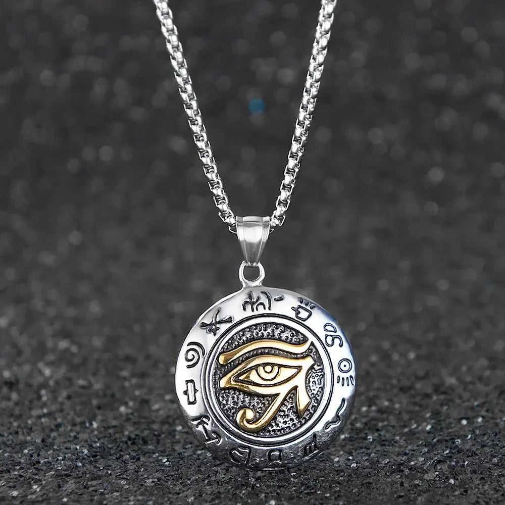 Stainless Steel Ancient Egypt Eye of Horus Pendant Necklace Vintage Egyptian Pharaoh Amulet Rune Men's Necklace Jewelry Gift - Sands Of Giza