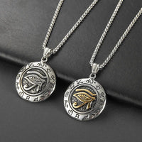 Stainless Steel Ancient Egypt Eye of Horus Pendant Necklace Vintage Egyptian Pharaoh Amulet Rune Men's Necklace Jewelry Gift - Sands Of Giza