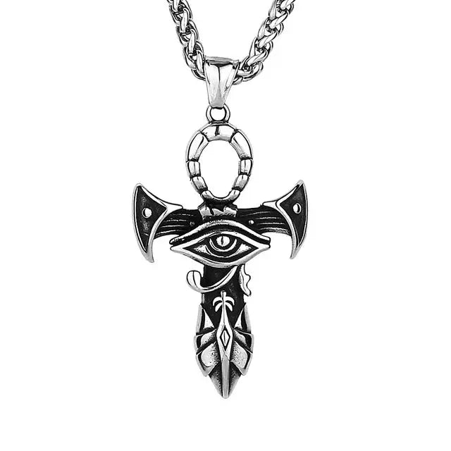 Stainless Steel Ancient Egypt Eye of Horus Pendant Necklace Vintage Egyptian Pharaoh Amulet Rune Men's Necklace Jewelry Gift - Sands Of Giza