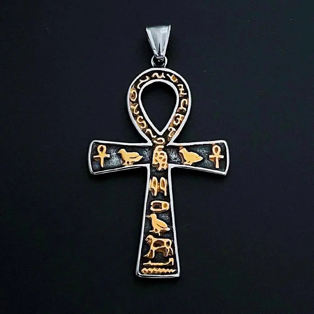 Stainless Steel Ancient Egypt Eye of Horus Pendant Necklace Vintage Egyptian Pharaoh Amulet Rune Men's Necklace Jewelry Gift - Sands Of Giza